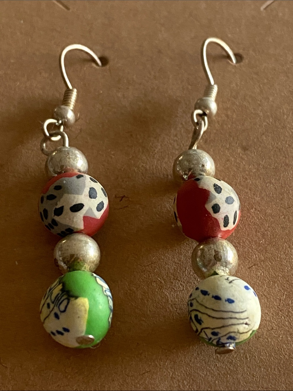 Handmade Multicolor Bead Drop Earrings - Unbranded